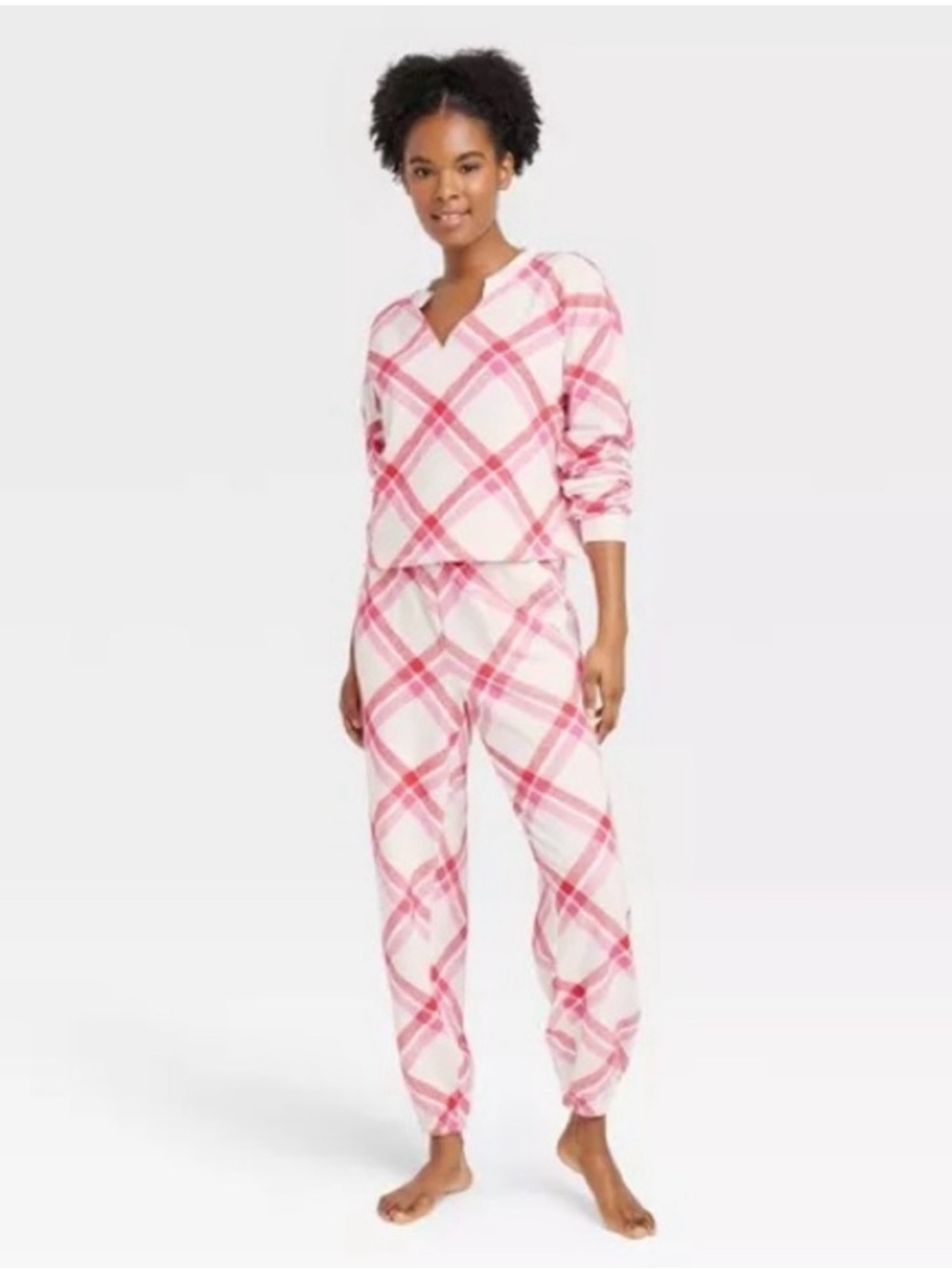 Colsie Pink Plaid Long-Sleeve lounge Set